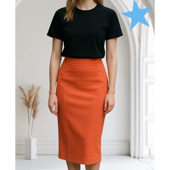 Piazza Sempione IT 48 US 8/10 Wool Fall Terracotta Orange Stretch Pencil Skirt - Picture 4 of 15